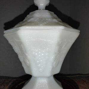 Vintage White Milk Glass Covered Candy Dish/Compote by Anchor Hocking-